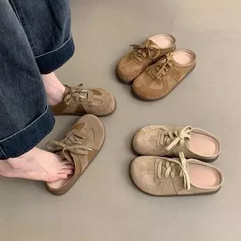 Тапочки Baotou, женская летняя одежда, ретро-обувь для моральной подготовки, женская толстая подошва без каблука и одна педаль, ленивая обувь 35 абрикосовый