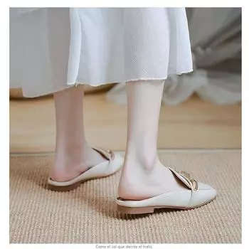 Тапочки Baotou, женская летняя одежда, весна 2024, новые туфли Lazy Muller с квадратной головкой, плоские одинарные туфли с полуподдержкой 35