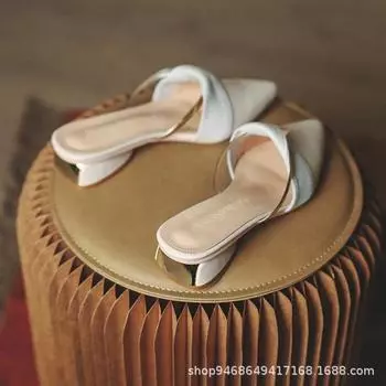 Тапочки Baotou, женская летняя верхняя одежда, летняя новая обувь 2025 года, остроносые, с плоской подошвой, классные тапочки Muller, полутапочки, одинарные туфли 34