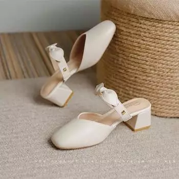 Тапочки Baotou, женская летняя верхняя одежда, лето 2025, новые классные тапочки Muller, туфли на среднем толстом каблуке, полуботинки 35