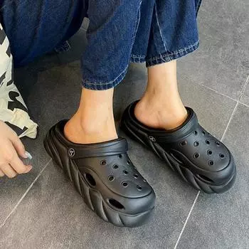 Тапочки Baotou, женская обувь для улицы с перфорацией, летние новые пляжные сандалии на толстой подошве, увеличивающие рост, 2025 г. 36-37 белый