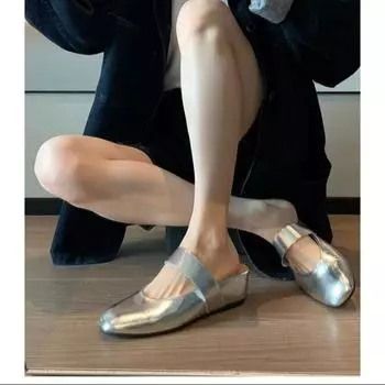 Тапочки Baotou, женская обувь, летние туфли на танкетке, современные туфли без застежек для женщин, полутапочки, модные женские тапочки из мягкой кожи 35 серебряный