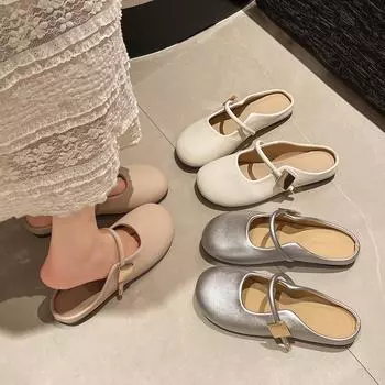 Тапочки Baotou, женская одежда, лето 2025, новые интернет-знаменитости, ленивые, с одной педалью, нескользящие, мягкие, полутапочки 35 бежевый