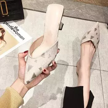 Тапочки Baotou, женская верхняя одежда, лето 2025, новая корейская версия, универсальные, новые, острые женские тапочки на высоком каблуке 40 чёрный