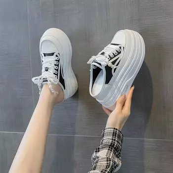 Тапочки Baotou, женская верхняя одежда, толстая подошва, кексы, лето 2024, новые нежные, полуподносы, маленькие белые, ленивые, внутренние, увеличивающие рост, женские туфли 34