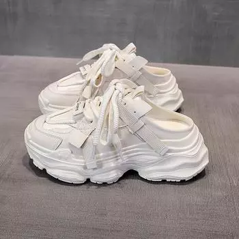 Тапочки Baotou, женская верхняя одежда, весна-лето 2025, новые сетчатые дышащие ленивые взрывные повседневные туфли для папы на толстой подошве 35 хаки