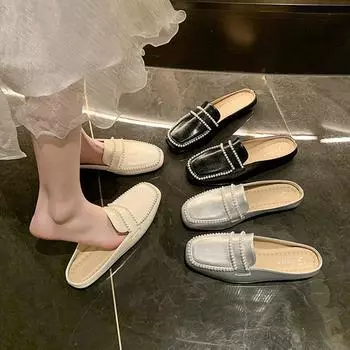 Тапочки Baotou женские 205 весенняя верхняя одежда французский средний и низкий каблук квадратная головка мягкая подошва одинарные туфли Muller туфли high sense pearl cool 35