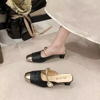 Тапочки Baotou женские летние 2024 года в национальном стиле, красивый темперамент с юбкой, классные тапочки Мэри Джейн для женщин 35 чёрный