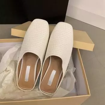 Тапочки Baotou, женские, новинка 2024 года, летняя корейская версия, шикарные ретро-тканые модные пляжные туфли на плоской подошве 35 коричневый