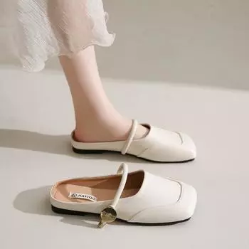 Тапочки Baotou, женские, новинка 2025 года, летняя одежда, высококачественные сандалии в стиле ретро с квадратной головкой, одна педаль, одиночные туфли Muller 35 коричневый