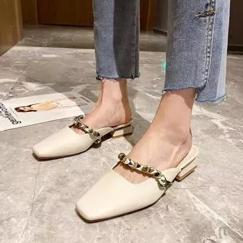 Тапочки Baotou женские весна 2025 новые квадратные головки универсальные верхние тапочки на толстом каблуке классные тапочки 2025-8 35 абрикосовый