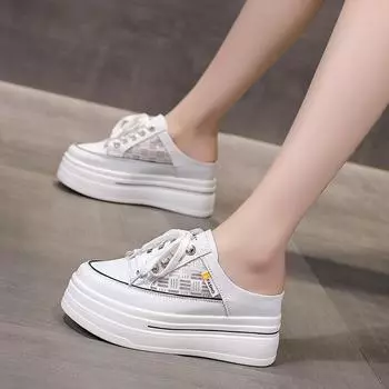 Тапочки Baotou женские весна-лето 2024 года, новые, внутренняя высота, увеличение, верхняя одежда, классные тапочки, корейская версия, универсальная платформа, интернет-магазин 34 белый