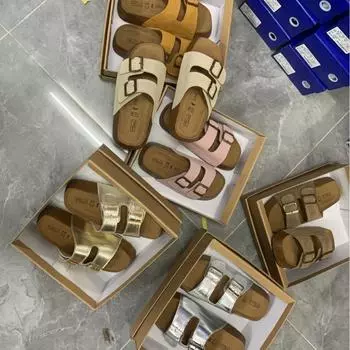 Тапочки Boken женские, толстые, кожаные, на одну ногу, со стременем, с двойной пряжкой, нескользящие, пляжные тапочки Boken Sandal 35 серебряный