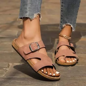 Тапочки большого размера женские дышащие домашние тапочки женские модные уличные тапочки повседневные с закрытым носком сандалии на плоской подошве 36