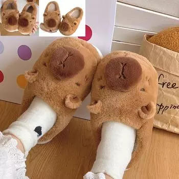 Тапочки Capybara нескользящие Pufferfish женские детские домашние хлопковые туфли для мальчиков мужские милые плюшевые тапочки Kapibala для девочек 40