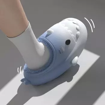 Тапочки Comwarm Plush Shark для женщин и мужчин, зимние теплые хлопковые тапочки с героями мультфильмов, пара, нескользящая водонепроницаемая домашняя обувь для отдыха 42-43(25.5-26cm)