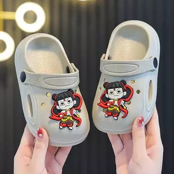 Тапочки, детская обувь, летняя обувь для мальчиков с рисунком на мягкой подошве, для дома, для детей, для улицы, пляжная обувь, сандалии 18-19 чёрный