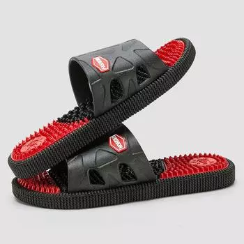 Тапочки для акупрессурного массажа стоп для мужчин на лето, для домашнего использования в помещении, нескользящие для ванной, бесшумные прохладные тапочки 40 красный