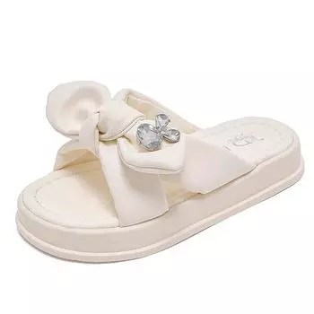 Тапочки для девочек со стразами, летние тапочки для босых ног на толстой подошве для детей, модная нескользящая однотонная детская верхняя одежда 27 бежевый