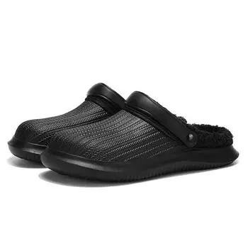 Тапочки для дома мужские модные универсальные нескользящие легкие кухонные тапочки для ванной модные зимние мужские хлопковые туфли сохраняют тепло 40 чёрный