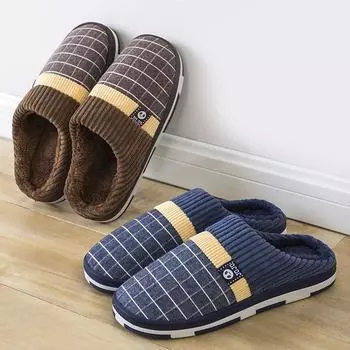Тапочки для дома в помещении, домашние тапочки для мужчин, теплые зимние тапочки с пушистым мехом, плюшевые, нескользящие, плоские, большого размера 50 кофейный