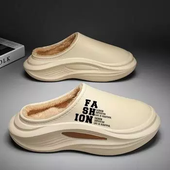 Тапочки для дома, зимние хлопковые тапочки для мужчин, повседневная мужская обувь, мягкие, нескользящие, износостойкие, легкие, популярная модель 36-37 бежевый