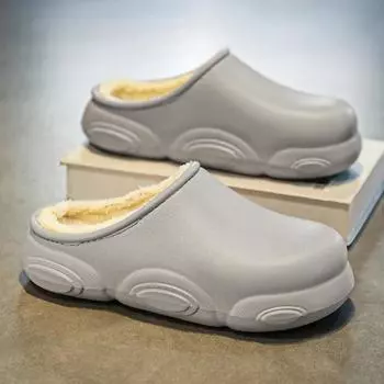 Тапочки для мужчин Домашние тапочки Добавить бархат Водонепроницаемый Нескользящий Плоский Толстый Дно Пара Женщин Домашняя Обувь Износостойкий Теплый 36-37 чёрный