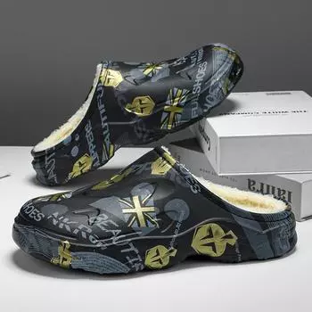 Тапочки для мужчин Износостойкая обувь для мужчин Мужские шлепанцы с добавлением хлопка Водонепроницаемые тапочки Мягкие и удобные Нескользящие 38-39 чёрный