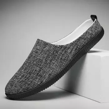 Тапочки для мужчин, модная повседневная обувь, уличные тапочки, льняные мужские тапочки 39-44 39 чёрный