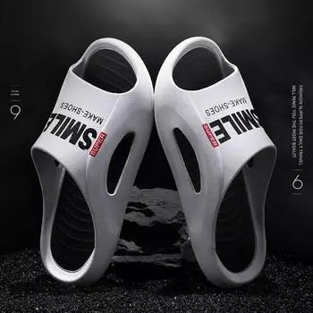 Тапочки для мужчин, мужской стиль, спортивные и домашние, летние на открытом воздухе, пляжные, для помещений, мягкие подошвы, толстые подошвы, нескользящие, повседневные и прочные 36-37 белый