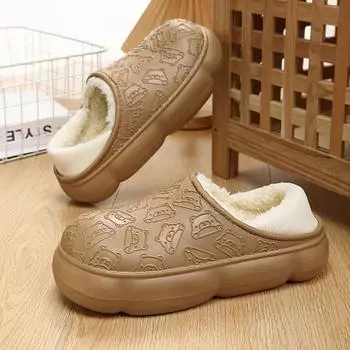 Тапочки для мужчин, закрывающие каблук, толстая подошва, водонепроницаемые тапочки, нескользящие, для пар, женская домашняя обувь, добавлен хлопок, новые 3637 чёрный