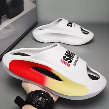 тапочки для Мужские сандалии Массажные для ног Толстая подошва Унисекс Мягкие ЭВА Нескользящие Домашние женские тапочки летние мужские пляжные туфли 36-37 чёрный