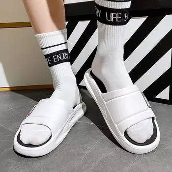 Тапочки для наступания на дерьмо мужские летние уличные домашние тапочки с толстой подошвой нескользящие домашние классные тапочки мужские спортивные тапочки 38/39