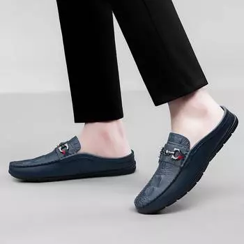 Тапочки для отдыха на природе Мужская обувь Новые универсальные туфли Muller Мужская натуральная кожа Модные полутапочки Летние мужские мокасины на плоской подошве 37 чёрный