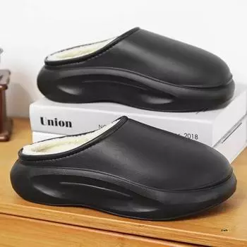 Тапочки для пар из ЭВА, водонепроницаемые мужские хлопковые тапочки для зимы, для дома и улицы, нескользящие, с толстой подошвой, удобные мужские тапочки 36-37 чёрный