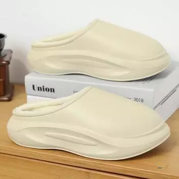 Тапочки для пар из ЭВА, водонепроницаемые мужские хлопковые тапочки для зимы, для дома и улицы, нескользящие, с толстой подошвой, удобные мужские тапочки 36-37 чёрный