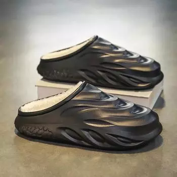 Тапочки для пар, женская домашняя обувь, хлопковые тапочки для дома, толстая подошва, мягкие и удобные, нескользящие, водонепроницаемые тапочки 36-37 чёрный