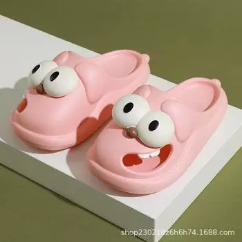 Тапочки для собак с большими глазами, женская летняя уличная одежда для использования в помещении, нескользящая обувь на толстой подошве, симпатичные туфли с открытым носком и дырочками, классные тапочки 38-39(Fit 23.5-24cm) розовый