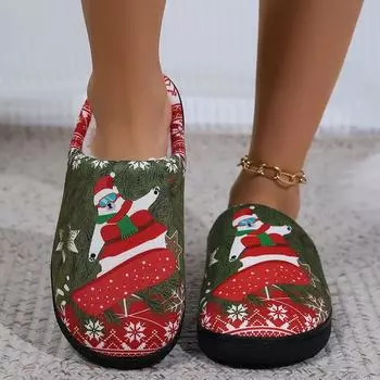 Тапочки для женщин, домашние, парные, зимние, лыжные, рождественские, домашние, теплые, нескользящие, хлопковые, женские, милые, с толстой подошвой, женские тапочки 36-37 зелёный