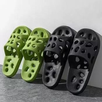 Тапочки для женщин и мужчин, нескользящие нескользящие тапочки на мягкой подошве для ванной комнаты, полые туфли для душа, банные тапочки, домашние сандалии, летние пляжные шлепанцы, тапочки для пар 36-37 чёрный