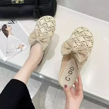 Тапочки для женщин, летние, симпатичные, с бабочкой, плоские тапочки, для дома и улицы, льняная стелька, сандалии с закрытым носком, Pantuflas Para Mujer 35