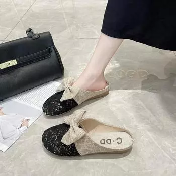 Тапочки для женщин, летние, симпатичные, с бабочкой, плоские тапочки, для дома и улицы, льняная стелька, сандалии с закрытым носком, Pantuflas Para Mujer 35