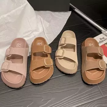 Тапочки Dopamine женские летние 2024 летние новые ретро универсальные студенческие толстодонные повседневные односложные классные тапочки верхняя одежда 35