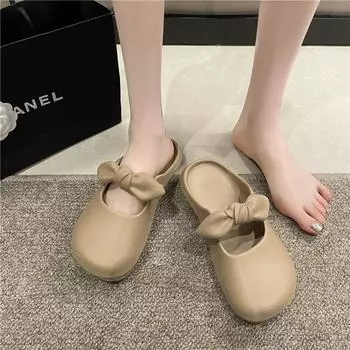 Тапочки Eva с закрытым носком, женские уличные тапочки с мягкой подошвой, ленивые полутапочки, летние новые тапочки, домашние повседневные тапочки для дома и улицы 36-37 чёрный