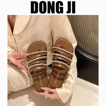 Тапочки Fairy feng shui с бриллиантовым покрытием для пальцев, женская верхняя одежда 2025 года, новинка, весна и лето, универсальная, модная, пляжная, нескользящая, одно слово, перетаскивание 35 чёрный