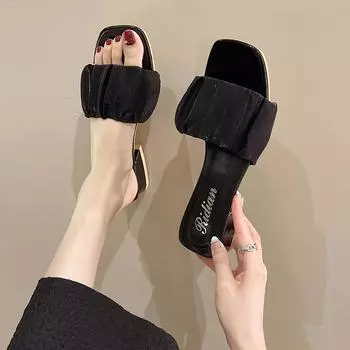 Тапочки Fairy Wind Cool, женская верхняя одежда 2025 года, новинка лета, толстый каблук, низкий каблук, нескользящий, увеличивающий высоту, одно слово, швабра, дом 35