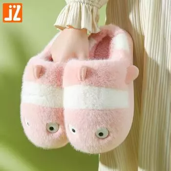 Тапочки из бархата Clownfish на толстой подошве из нескользящего хлопка для женщин - теплые с рисунком для родителей и детей 30-31 коричневый