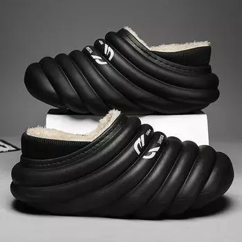 Тапочки из хлопка EVa, зимние домашние, наружные, водонепроницаемые, противоскользящие, легкие, теплые, плюшевые, новые стильные туфли, высокое качество, удобные 35-36 чёрный