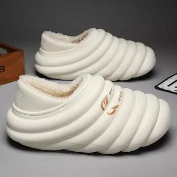 Тапочки из хлопка EVa, зимние домашние, наружные, водонепроницаемые, противоскользящие, легкие, теплые, плюшевые, новые стильные туфли, высокое качество, удобные 35-36 чёрный