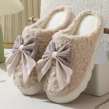 Тапочки из хлопка с бабочкой и узлом для женщин на осень и зиму, толстая подошва, нескользящие и теплые, милые домашние тапочки для родов 36 розовый